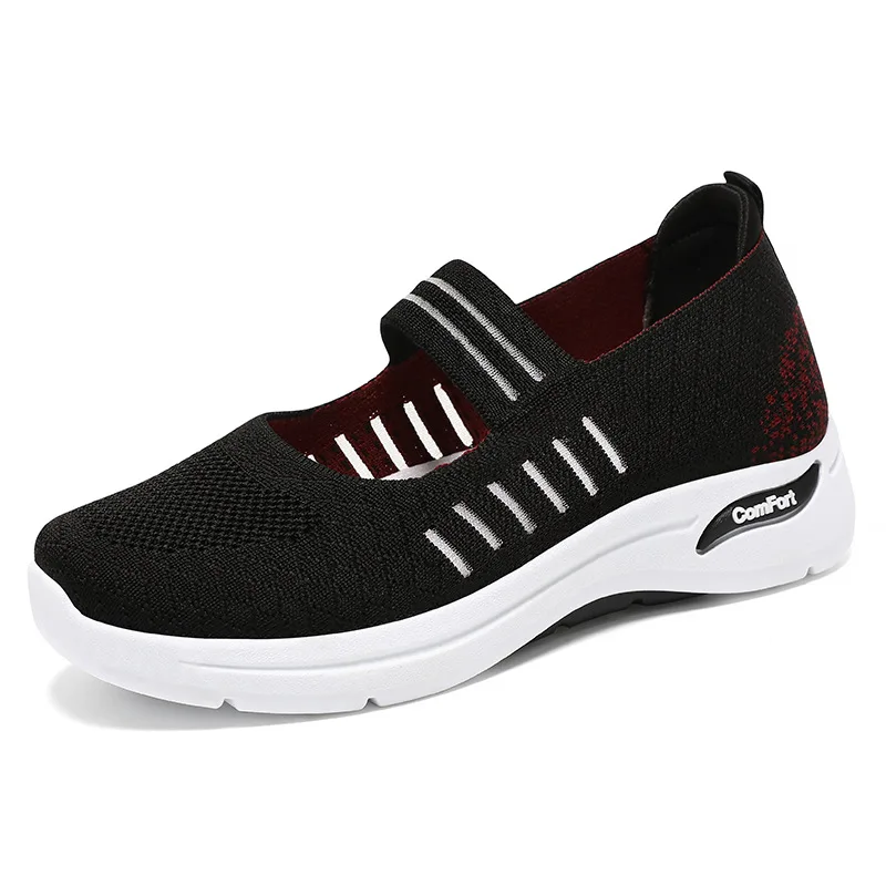 2024 New Mesh Mary Janes Shoes Platform White Striped Sneakers Woman Loafer Trainers Summer Breathable Knitting Flats