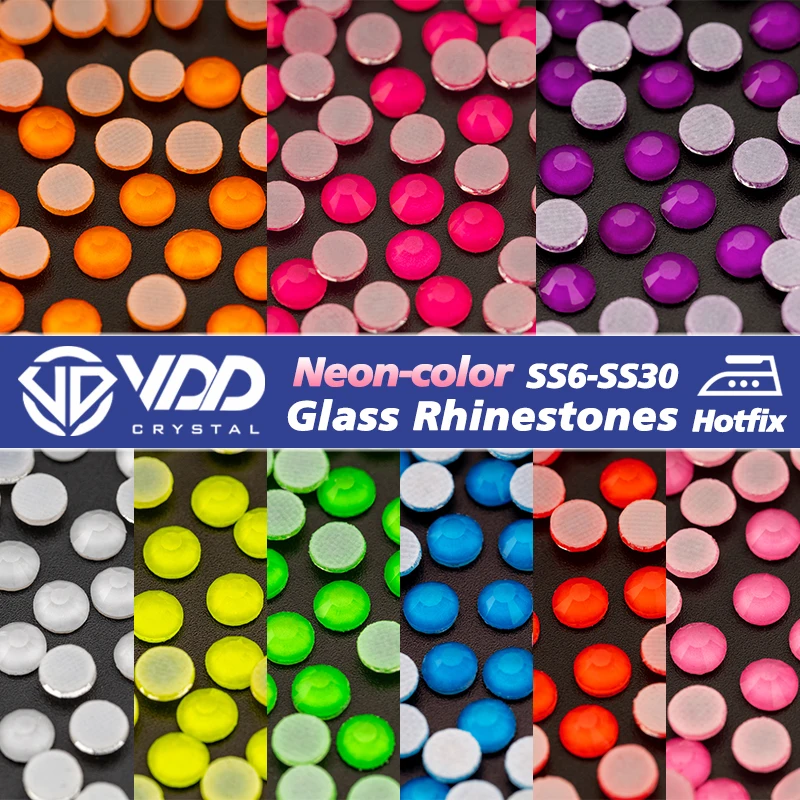 VDD Hot-Fix SS6-SS30 Neon-color Glass Rhinestones Crystal Flatback Strass Stones For Clothes Fabric Decoration Wedding Dress