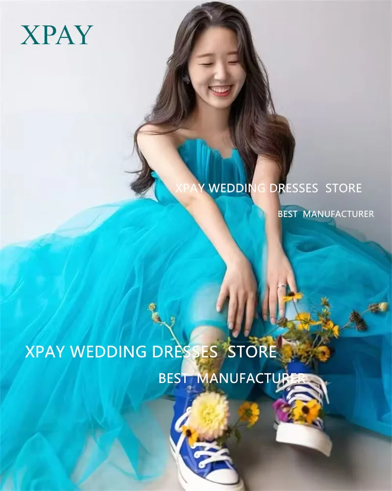 XPAY Simple A-line Strapless Ball Gown Pleat Floor-Length Korea Wedding Dress Photo Shoot Sleeveless Customised