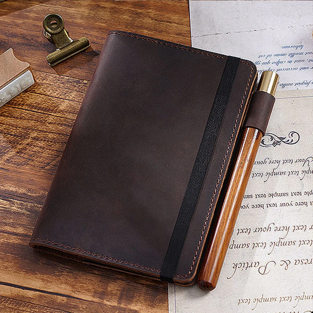 Crazy Horse Cowhide Handmade Notebook Leather Book Retro European Diary Sketchbook School Notebook for Friend's Gift or Travel