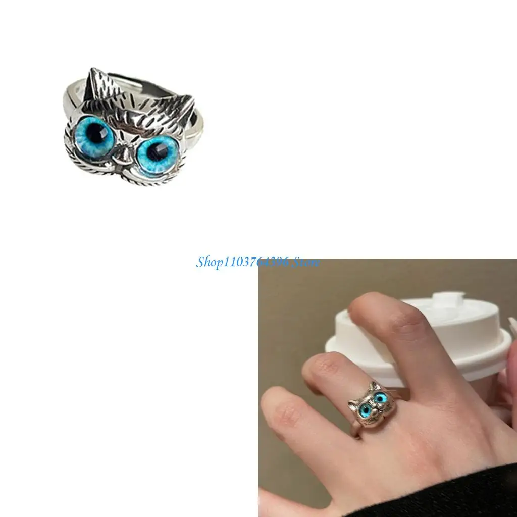 

Trendy Cats Eye Stone Ring Adjustable Opening Ring Comfort Fit Alloy Jewelry