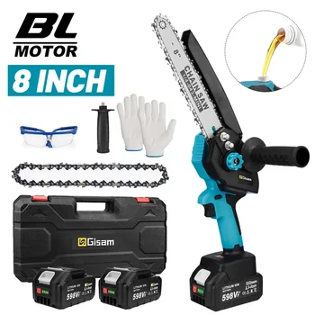 Sierra eléctrica sin escobillas de 8 pulgadas, engrasador automático, motosierra de poda de madera para jardín de mano para herramientas eléctricas con batería Makita de 18V