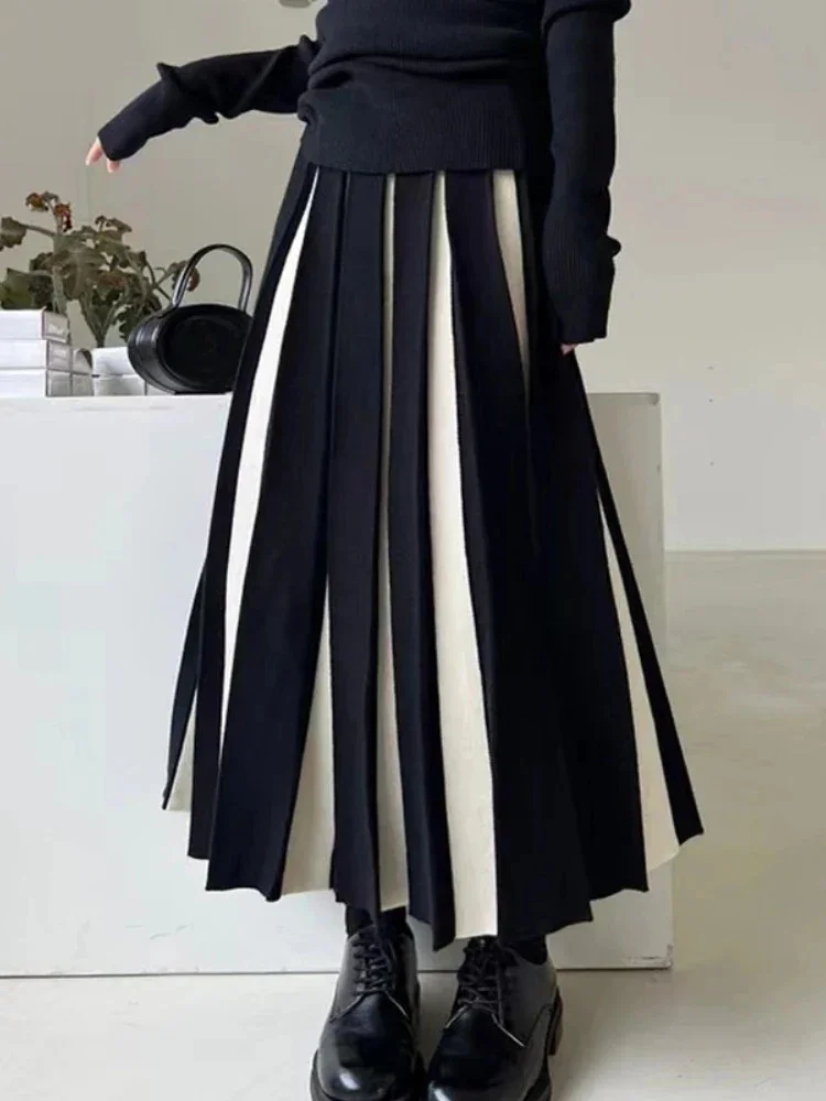 Контрастные цветные лоскутные юбки, женская одежда, трапециевидной формы с высокой талией Saia, винтажные корейские трикотажные юбки Jupe 2029, Faldas Mujer De Moda