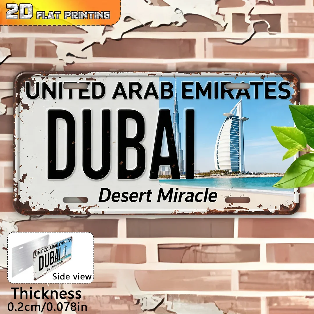 Aluminum Painting United Arab Emirates Dubai Desert Miracle Vintage License Plate Style Retro Metal Tin Sign Wall Decor For H