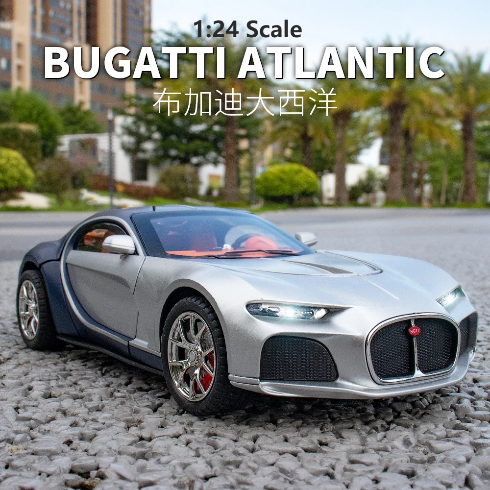 

1:24 Bugatti Atlantic Alloy Sports Car Model Diecasts Metal Toy Vehicles Simulation Sound and Light Pull Back Childrens Toy Gift