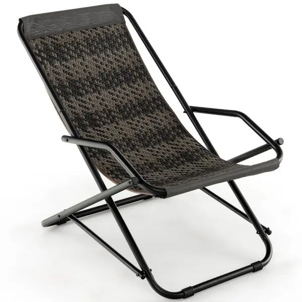 

Outdoor Patio PE Wicker Rocking Chair with Armrests and Metal Frame
