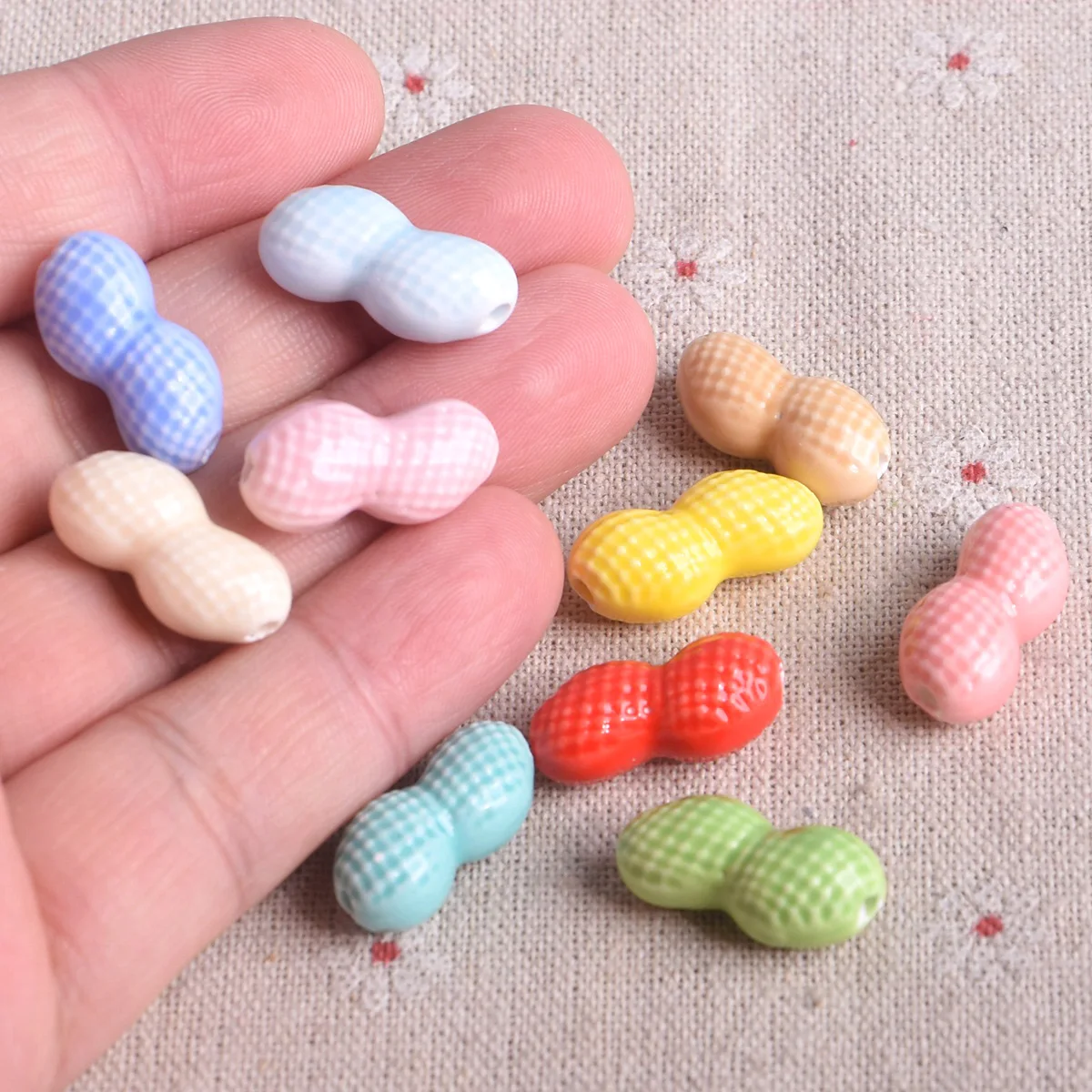 10pcs Peanut Shape 22x10mm Mixed Colors Ceramic Porcelain Loose Beads For Jewelry Makinng DIY Bracelet Findings