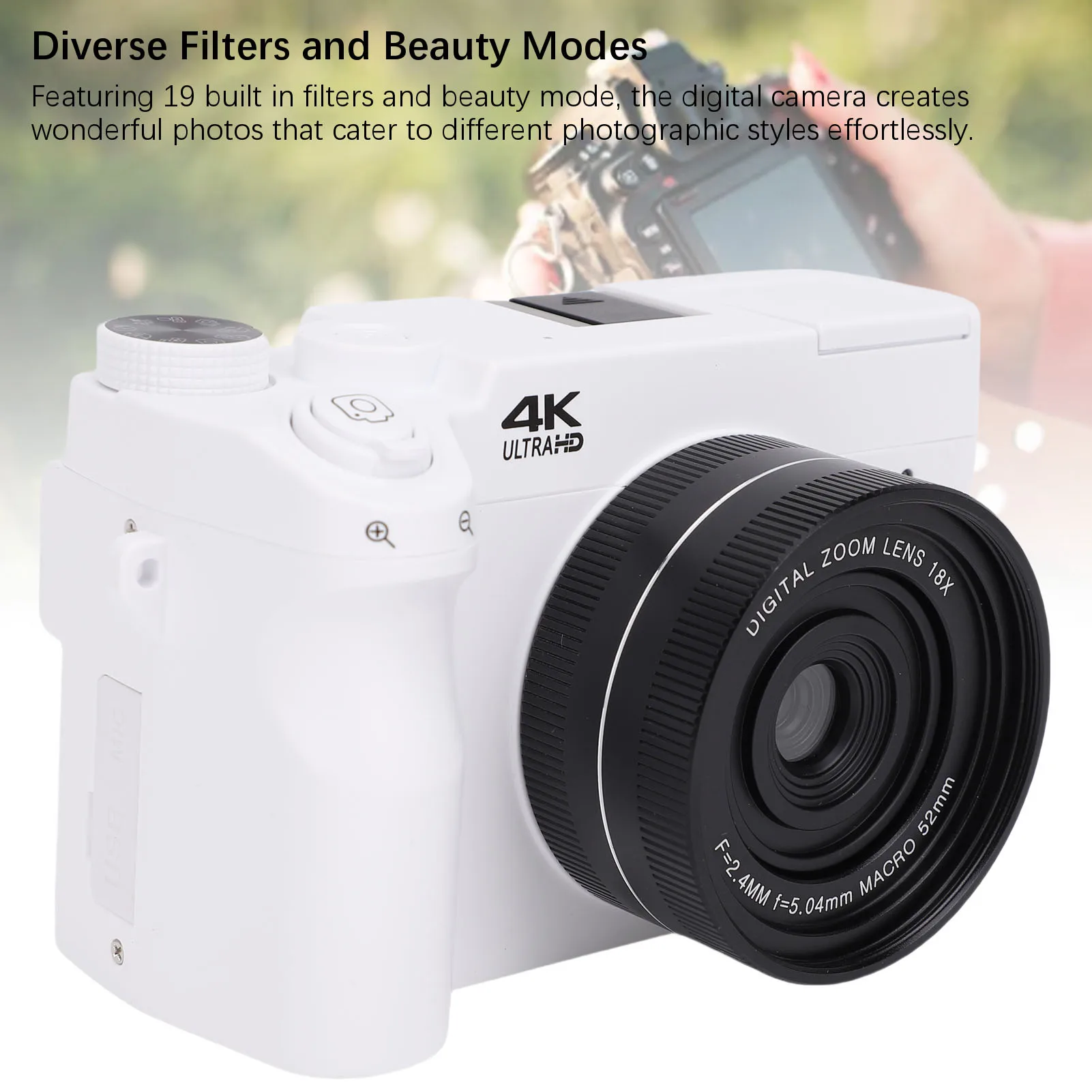 Mirrorless Camera Autofocus 18x Digital Zoom WiFi Dual Lens Digital Camera Hot Shoe 4K 75MP HD with Flashlight for Photography