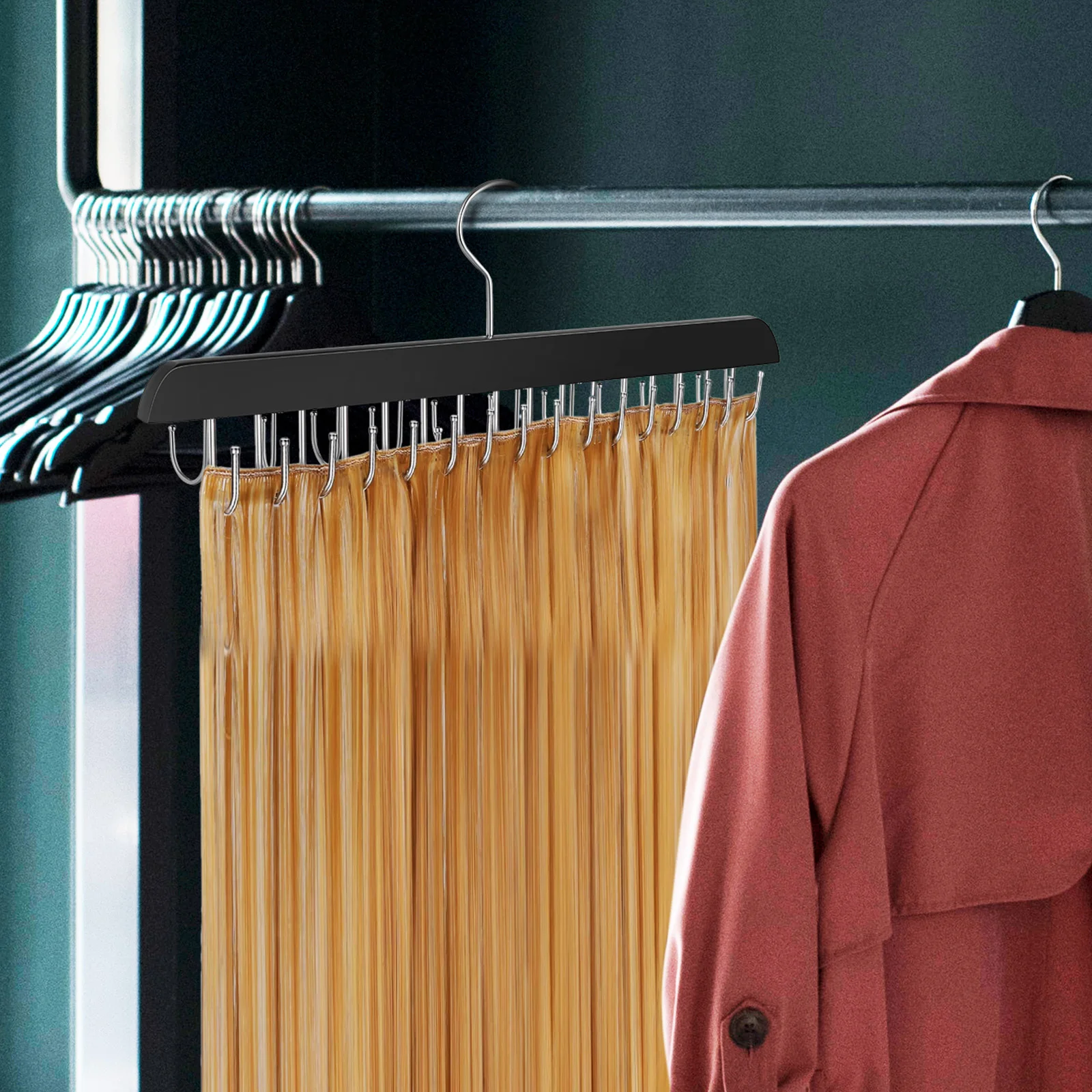 

Accessory Hanger for Closet Solid Wood Durable Slim Design Belt Tie Scarf Holder Space Saving Accessory Hanger for Closet