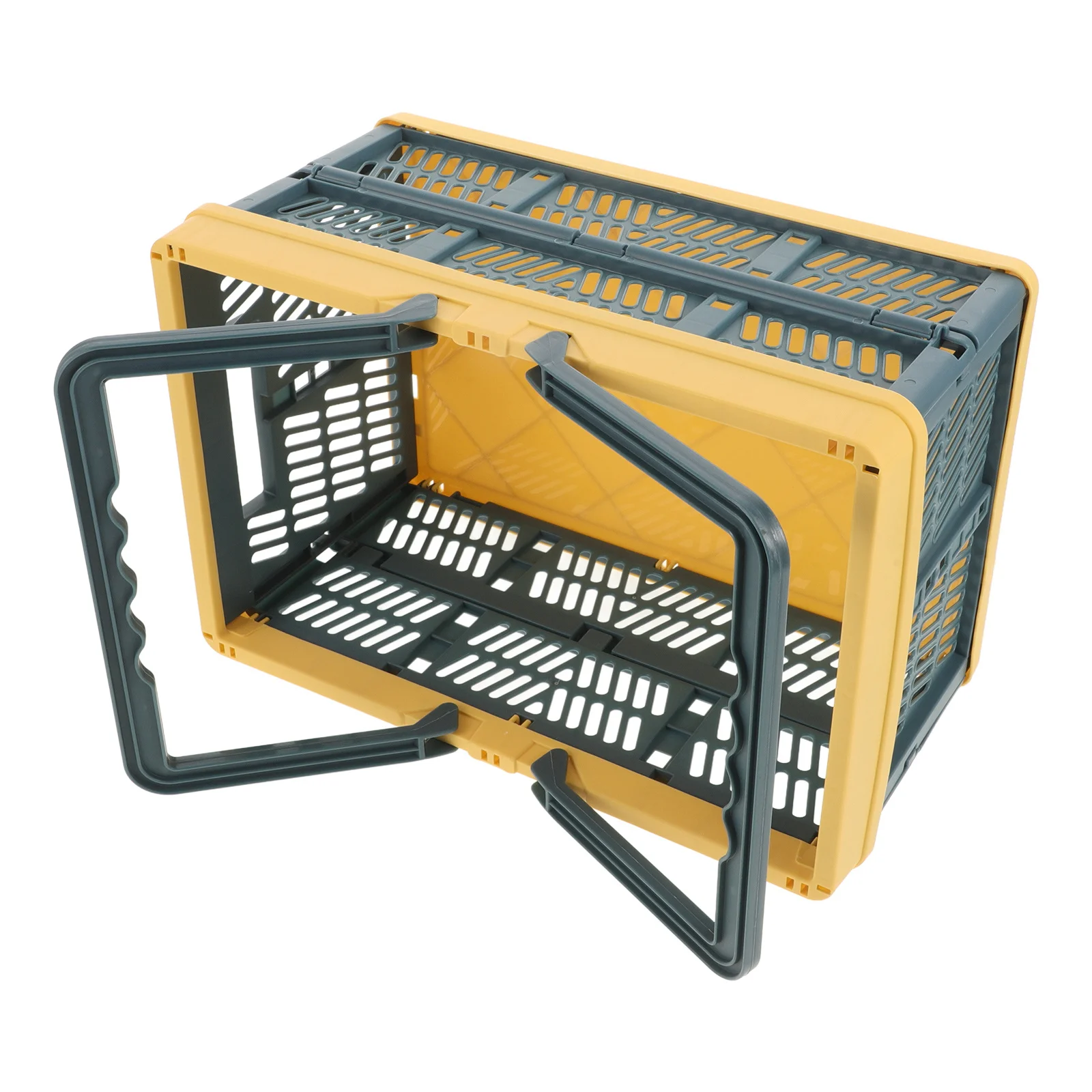 

1pc Folding Handheld Basket Lightweight Foldable Plastic Shopping Storage Organizer For Camping Outdoor Indoor Use Blue Yellow