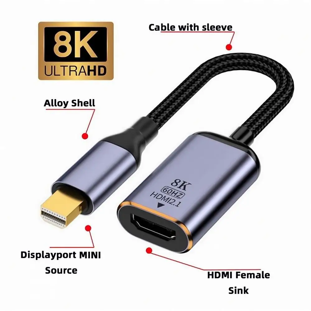 

Mini DisplayPort to HDMI Converter Adapter Mini DisplayPort 1.4 Source to HDMI 2.1 8K MINI-DP to HDMI Female Monitor Cable
