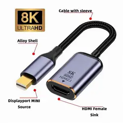 Mini Displayport Adapte Converter Mini DisplayPort 1.4 Source to HDMI 2.1 Display 8K 60hz For PC Laptop Projector Monitor