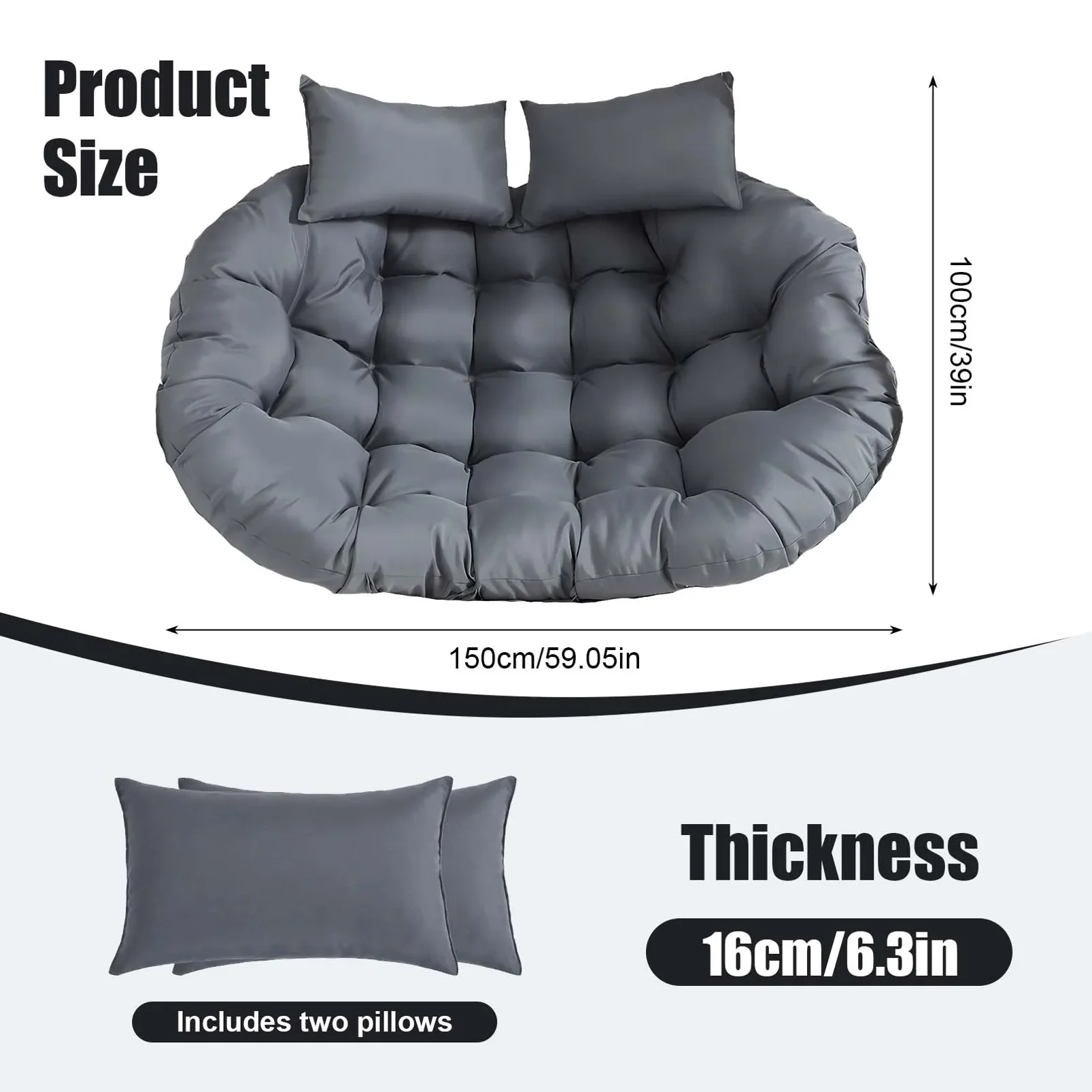 Thickened Waterproof Double Egg Chair Cushion Replacement Outdoor Indoor 2 Seater Swing Chair Cushion for Patio Garden Balcon