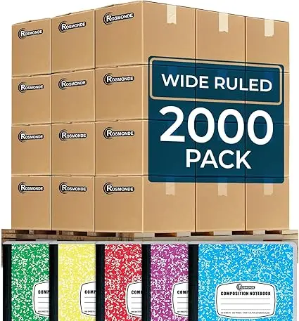 

2000 Pack (Pallet) Composition Notebooks Bulk, Wide Ruled, Full Pallet of Composition Notebooks, 200 Pages (100 Sheets)