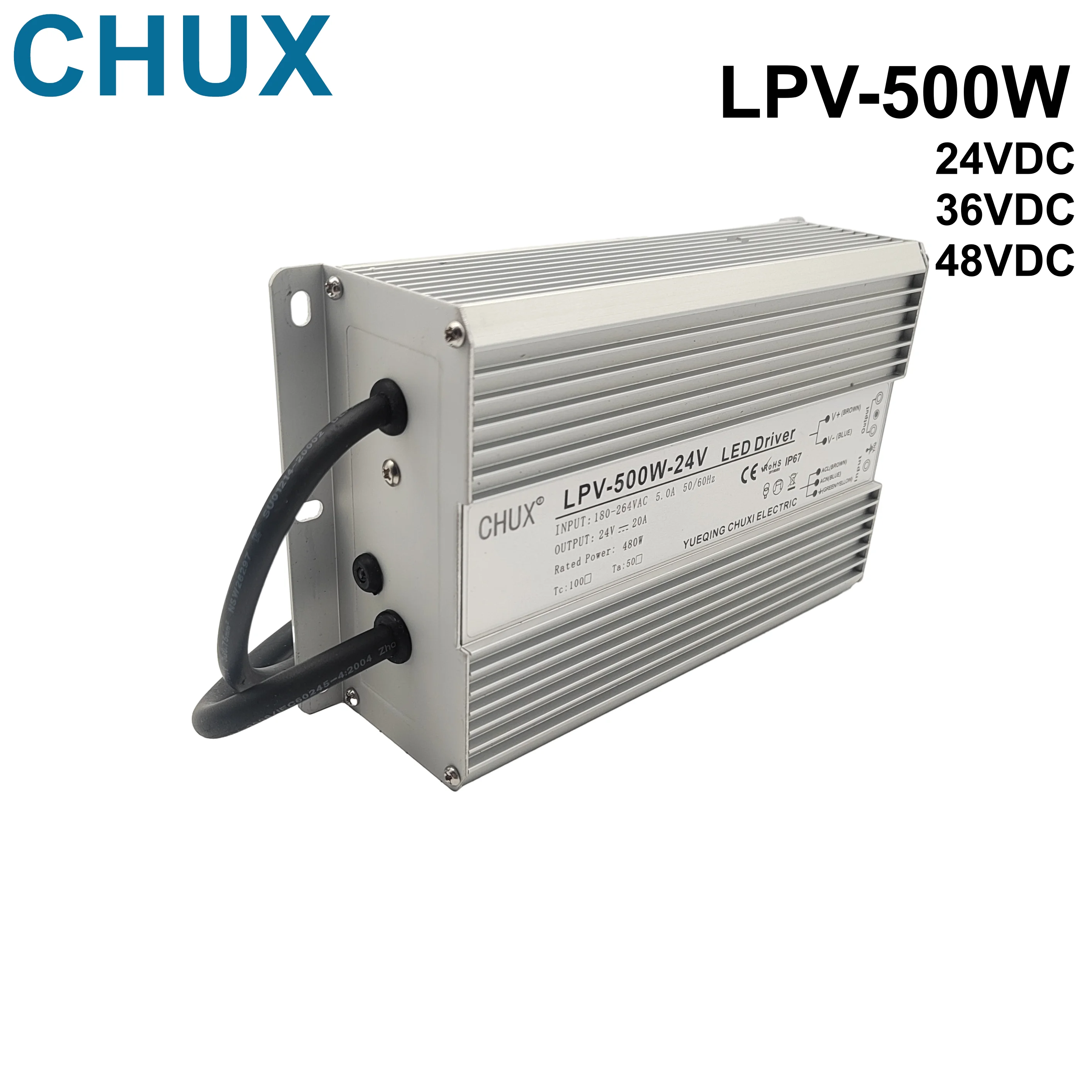 

CHUX 500W Waterproof Power Supply 24V 36V 48VDC Outdoor Waterproofing Switching Power Supply Smps LPV-500W