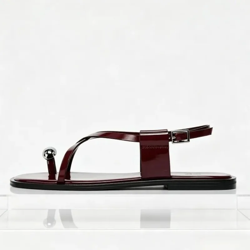 Fashion Cross Tied Metal Detai Flat Sandals for Ladies Concisel Square Toe Ankle Strap Slippers Summer Sexy Clip Toe Casual Shoe