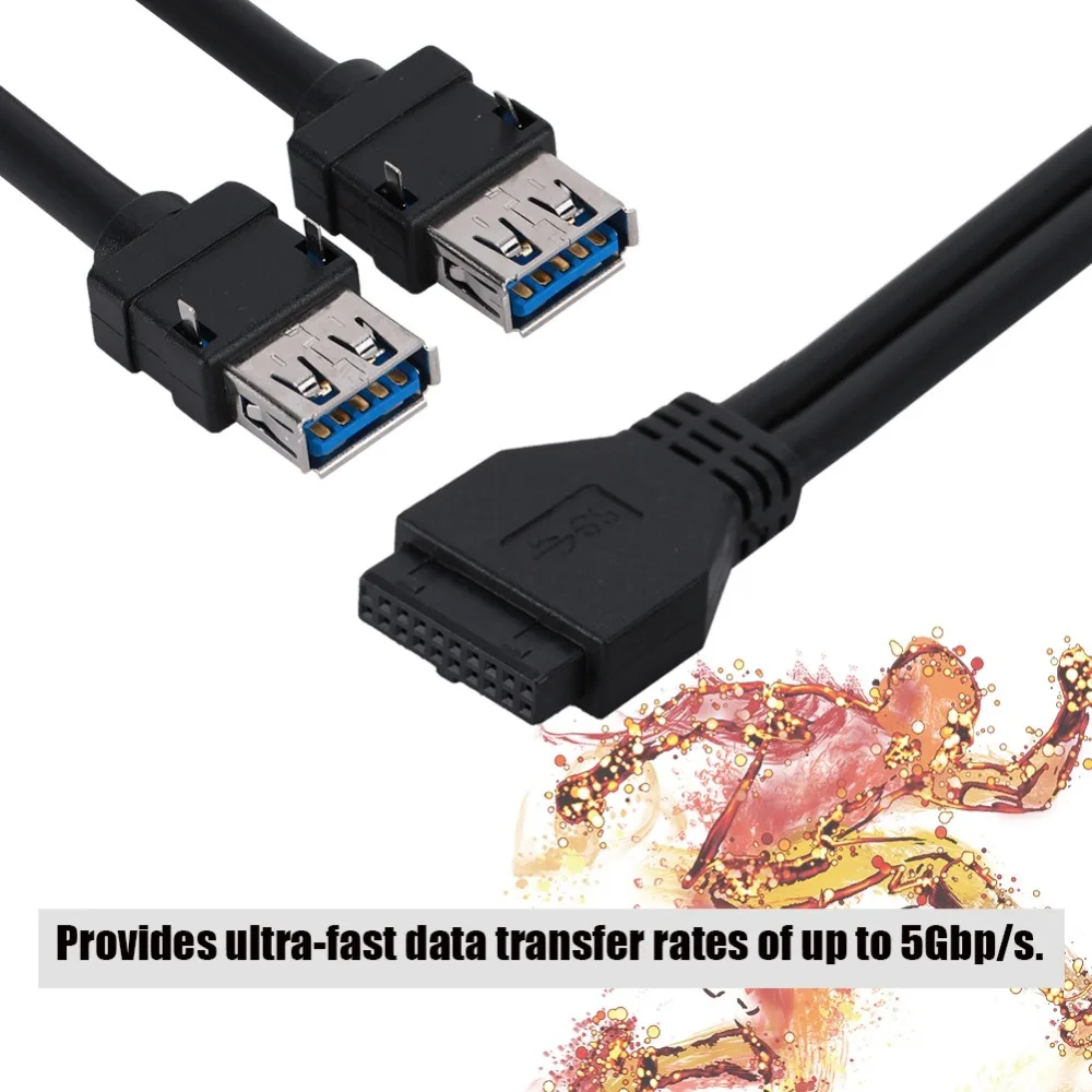 Durable 2 Ports USB 3.0 Front Panel Cable 19/20PIN 0.3 Meters USB 3.0 19/20Pin Cable USB 3.0 Header Splitter Computer Assembly
