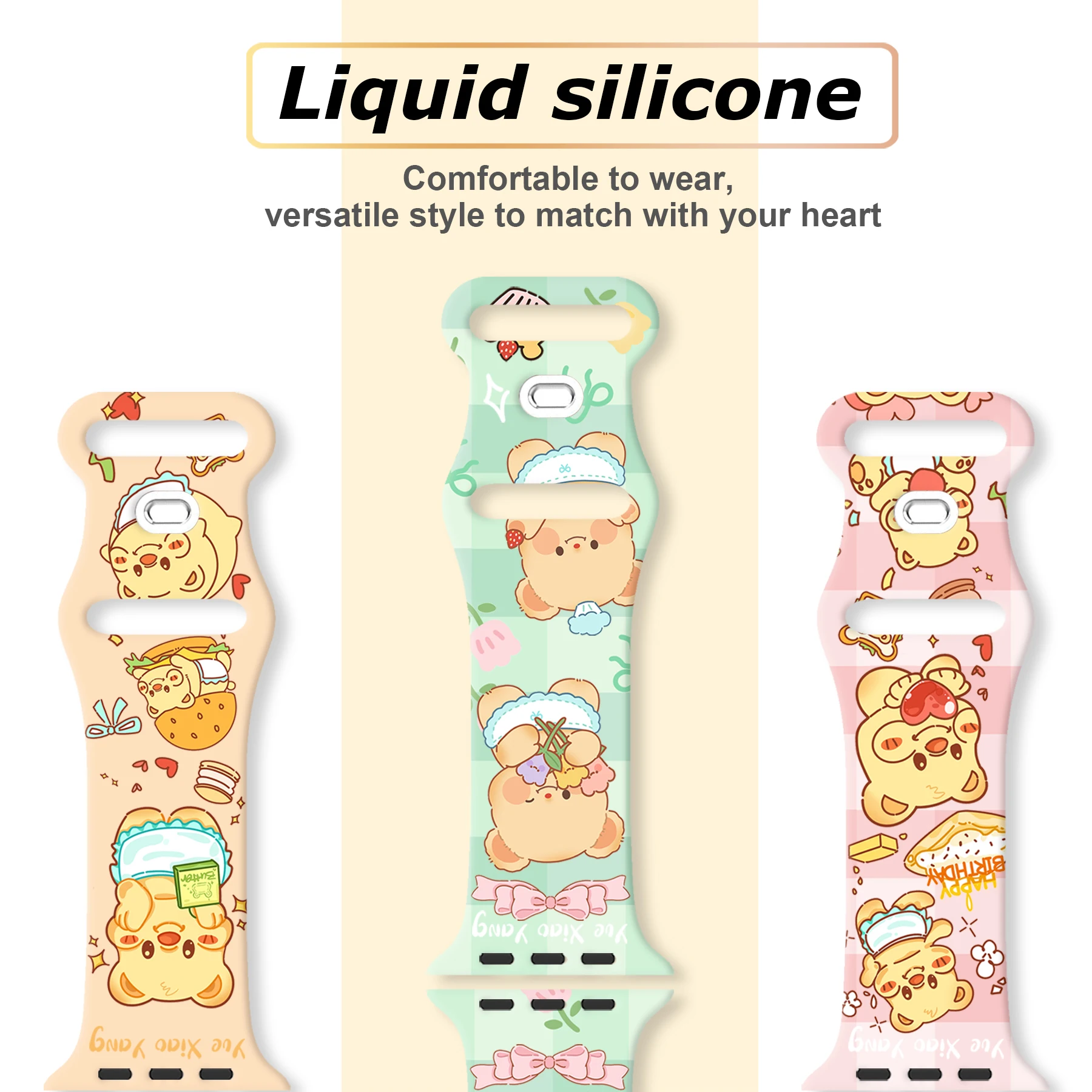 MINISO Cartoon beer bedrukte horlogeband voor Apple Watch 11 10 9 8 Siliconen band Vervangbare armband voor iWatch 38 mm 40 mm 41 mm
