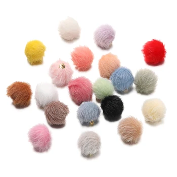 10 pçs 17mm pele de pelúcia coberta bola contas encantos pompom contas pingente para diy brinco saco chaveiro pingente jóias fazendo suprimentos