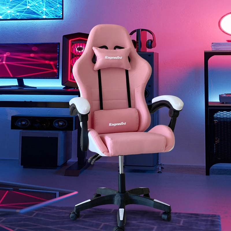 Pink gaming chair for girls computer chair height adjustable comfortable office chair with headrest lumbar pillow Swivel Chair