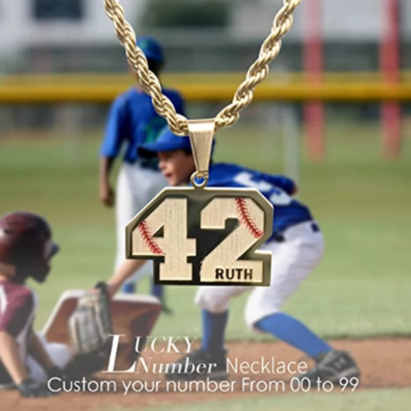 Engrave Lucky Number with Name Necklace  Personalized  Softball Custom Number Varsity Gifts Sports Jewelry For Men Fans