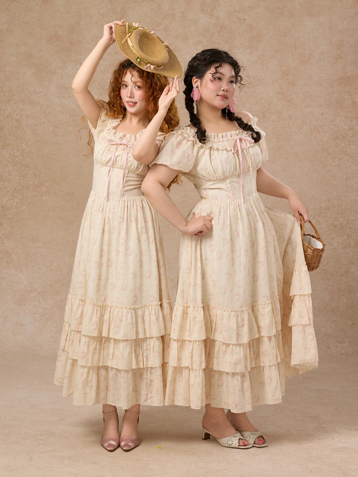 

Large Size Women's Cotton Gingham Fishbone Long Dress Slimming A-Line Fairy Skirt Bubble Sleeve round Neck Short Sleeve Dress