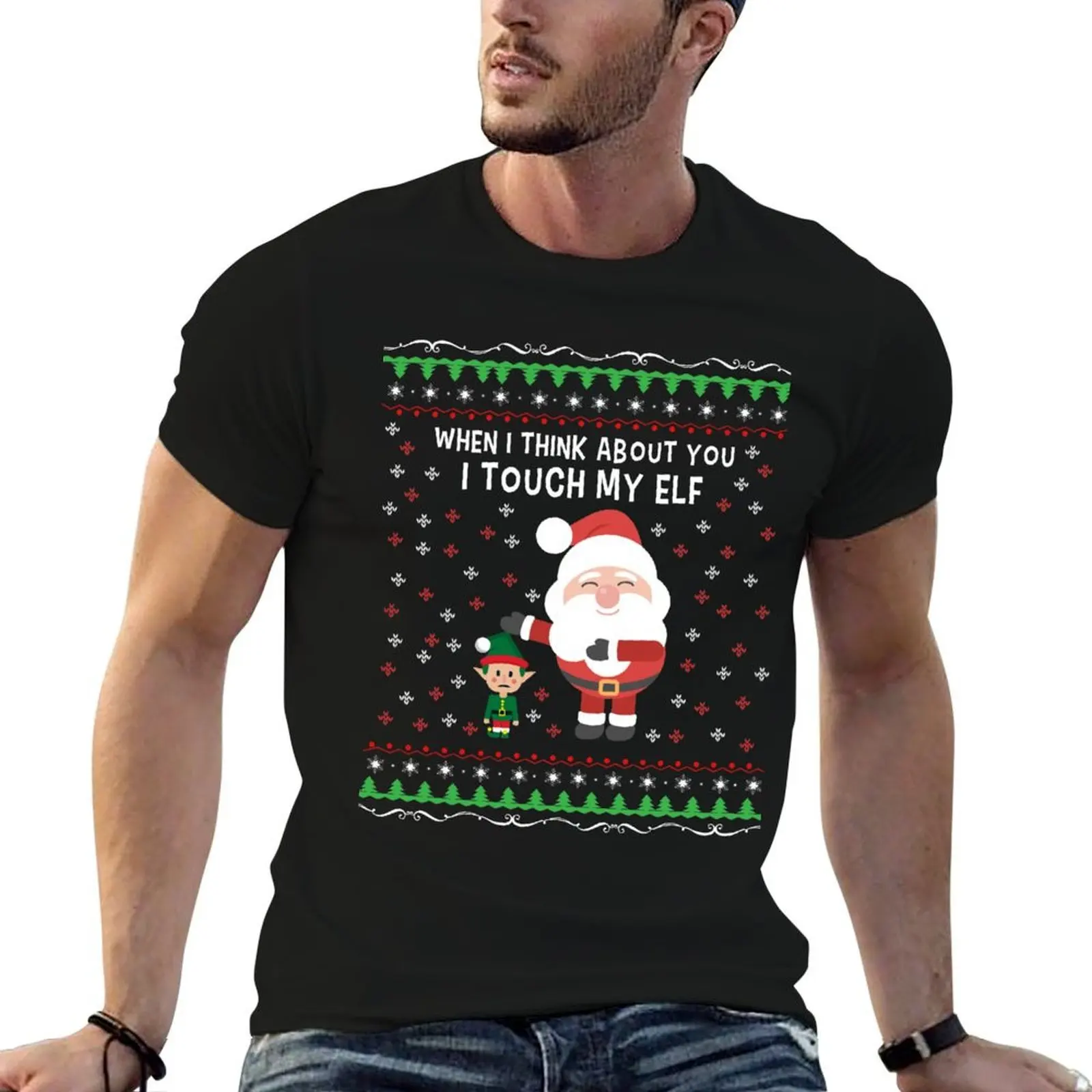 

Touch my Elf Ugly Рождественский свитер Подарочная футболка мужские футболки с рисунком мужская футболка хлопковая футболка