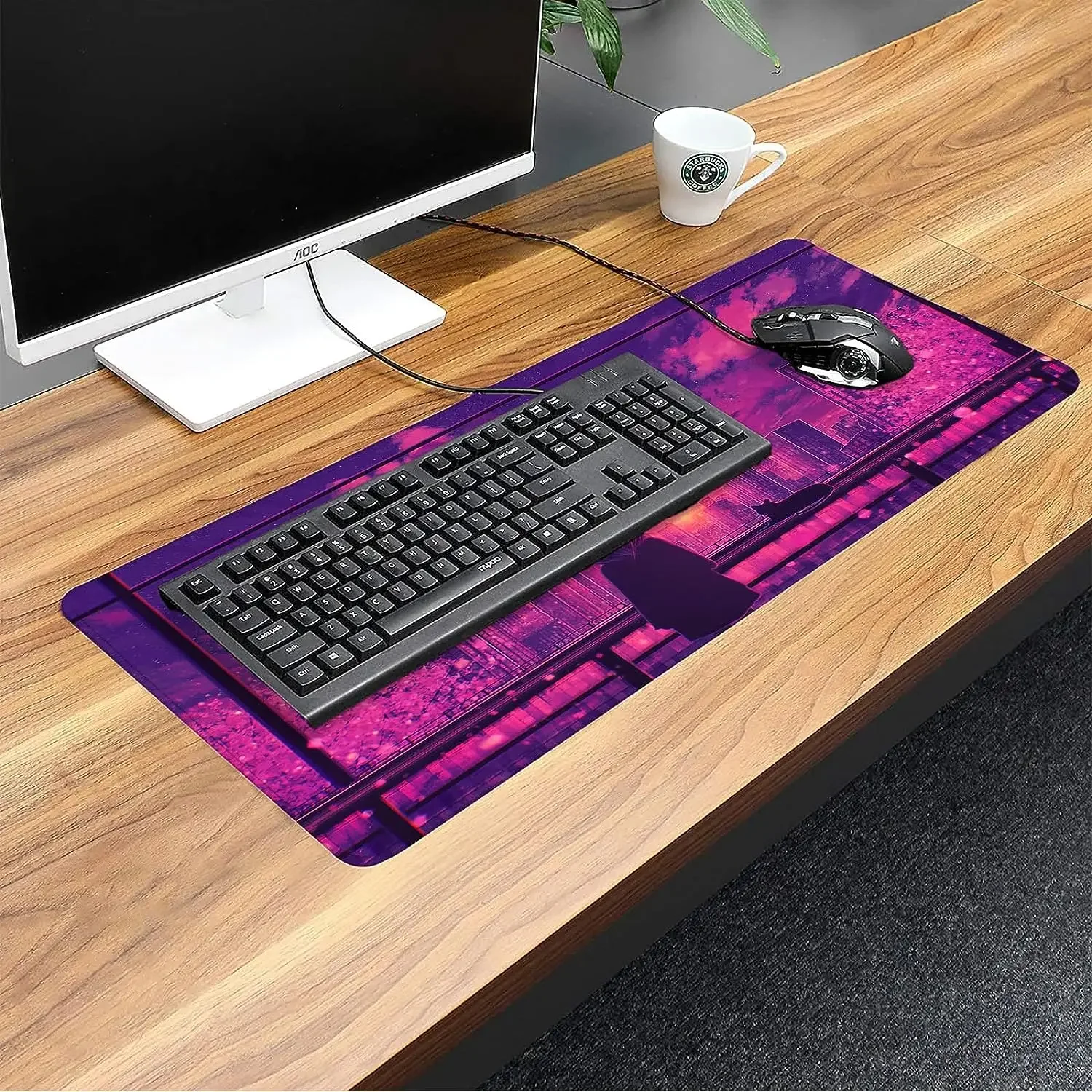 لوحة ماوس للألعاب XXL عرض المدينة لوحة مفاتيح الكمبيوتر باللون الأحمر كبيرة الحجم بساط ماوس أنيمي قاعدة مطاطية كبيرة 30 × 80 × 0.3 سم