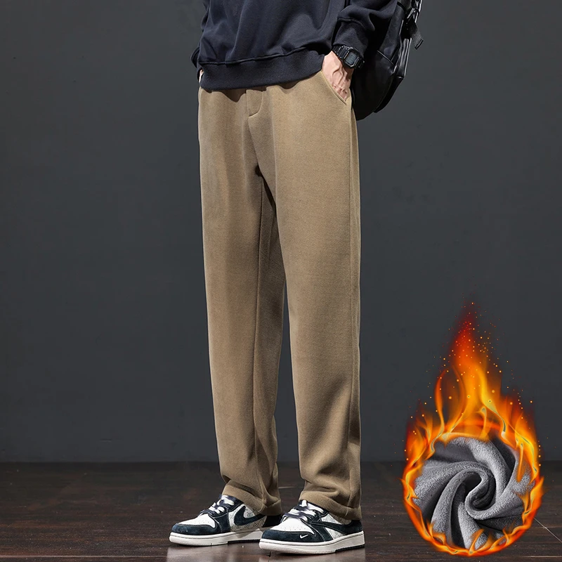 2026 Lässige Herrenhose aus Cord mit Fleece-Futter, Thermo-Modehose, dicke Samthose, gerade geschnittene, weite Jogginghose, 5XL – Detail 10