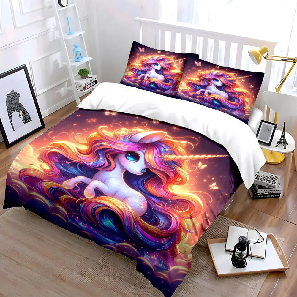 Fairy Tale Unicorn with Butterflies Printed Duvet Cover Set1 Duvet Cover+2 PillowcaseMulti Size Bedroom Bedding Decor