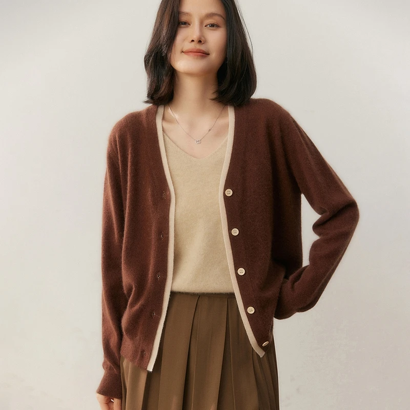 

V-Neck Button Cardigan Women's 100% Cashmere Casual Minimalist Sweater Autumn Winter Comfortable Loose Soft Knitwear Clothing