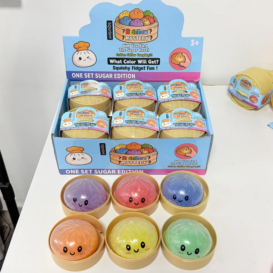 

New 1-12pcs Water Droplet Dumpling Glitter Dumpling Squishy with Box Dumplings Sensory Squeeze Toy for Stress Relief