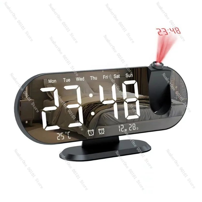 

Светодиодные зеркальные проекционные часы с большим экраном, многофункциональный дисплей температуры, электронный двойной будильник