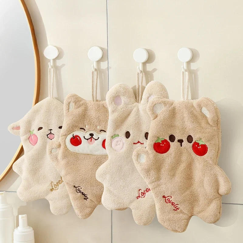 Cute Animal Hand Towel Soft Children Kids Bathing Towel Bathroom Kitchen Hanging Wipe Towel Thicken Absorbent Towels