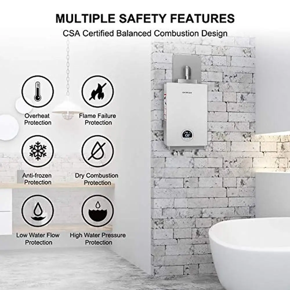 Natural Gas Tankless Water Heater 2-3 Persons Home Instant On Demand Hot Water Efficient Design & Safety Features Included images - 6