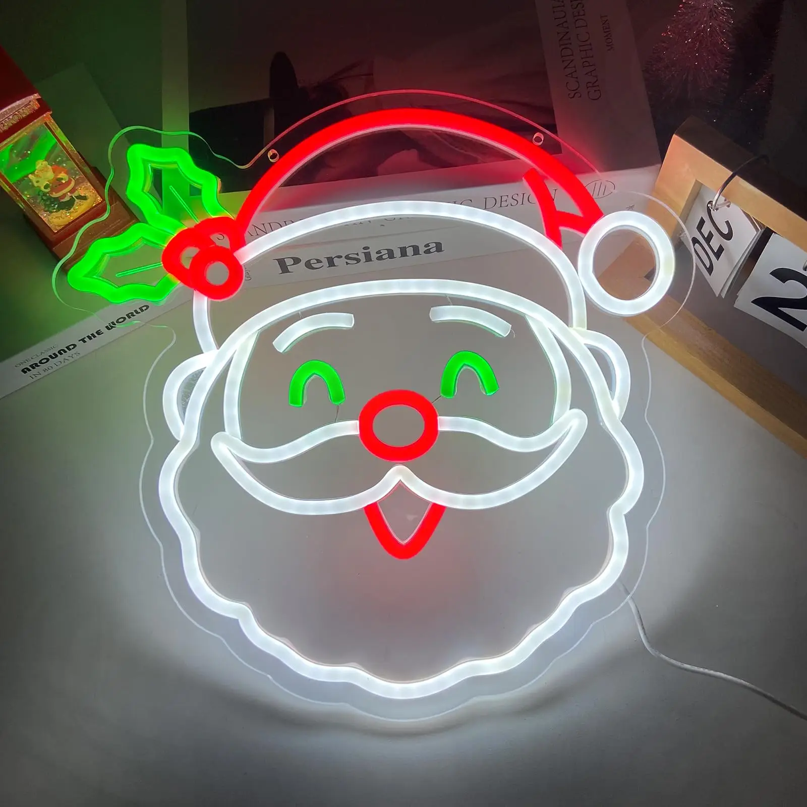 سانتا كلوز النيون عيد الميلاد عكس الضوء تضيء تسجيل جدار ديكور لعيد الميلاد حفلة غرفة نوم غرفة المعيشة هدية عيد الميلاد #1