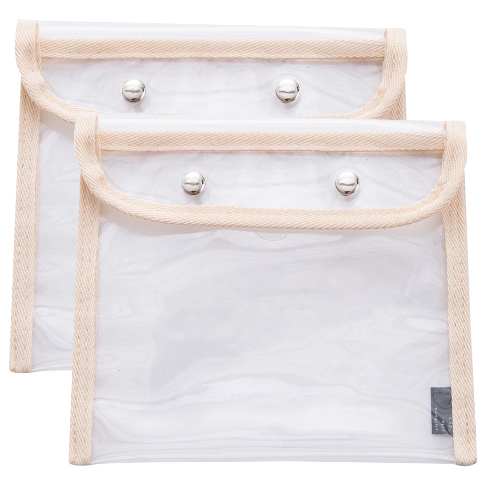 

2pcs PVC Storage Bag Transparent Pen Pencil Bag Case Button Design Kids School Supplies Transparent Pencil Case Organizer
