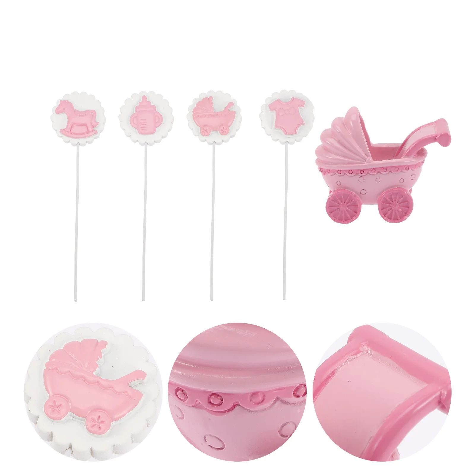 

5Pcs Stroller Cake Topper Baby Shower Decor Safe Resin Material for Unforgettable Party Baby Shower Cake Topper