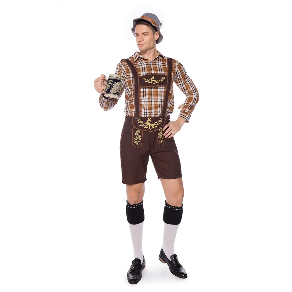 Dorosły niemiecki tradycyjny kostium Oktoberfest dla mężczyzn z piwem Cosplay karnawałowa bawariańska pokojówka męska kostium na imprezę element ubioru