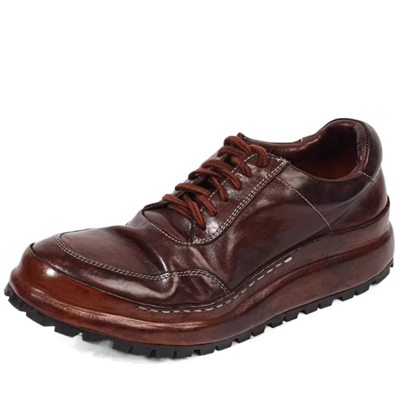

Genuine Leather Anti Slip Wear-resistant Soles Shoes for Men's British Retro Washed Horsehide Handmade High End Leather Shoes
