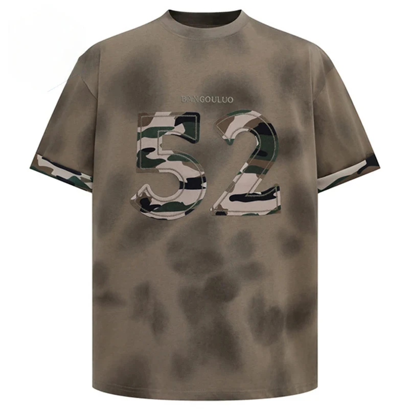 

Men Vintage Oversized T-shirts Camouflage Pathwork Loose Short Sleeve Tee Tops Streetwear Harajuku Hip Hop Y2K T Shirts