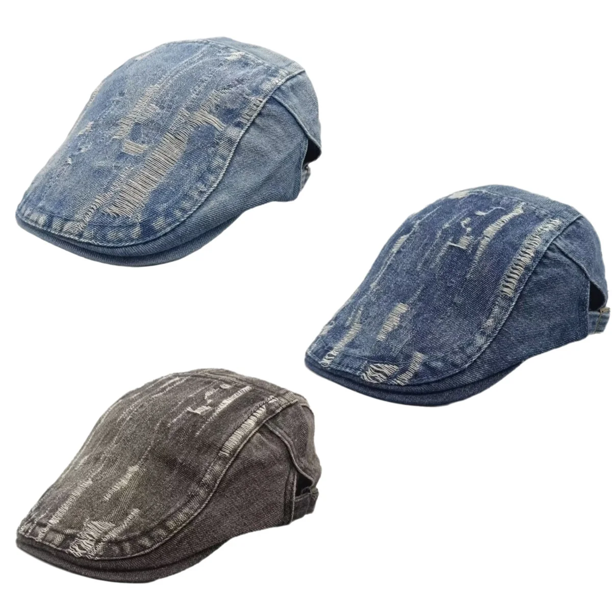

Vintage Washed Ripped Denim Beret Street Fashion Adjustable Flat Visor Hat Men Women Spring Autumn Casual Sunshade Newsboy Cap