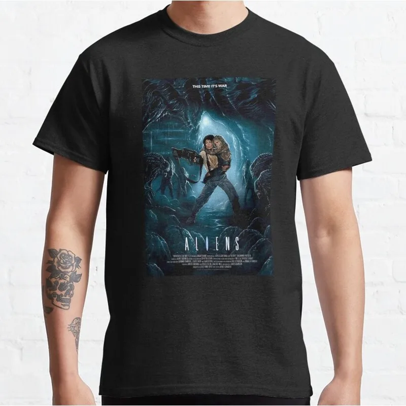Aliens - 1986 Alien Movie Graphic T‑Shirt Vintage Sci‑Fi Horror Xenomorph Print Tee Unisex Short Sleeve Casual Streetwear S-6XL