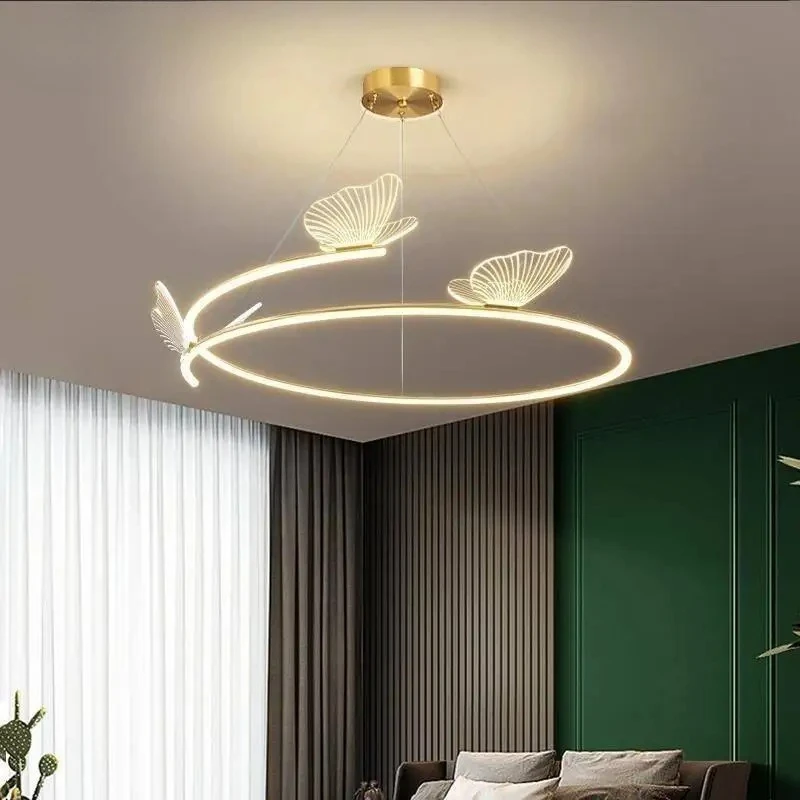 Moderne Schmetterling licht Decke Kronleuchter Nordic LED Runde Hängen Lampe Wohnzimmer Restaurant Decor Kunst Gold Metall Kronleuchter