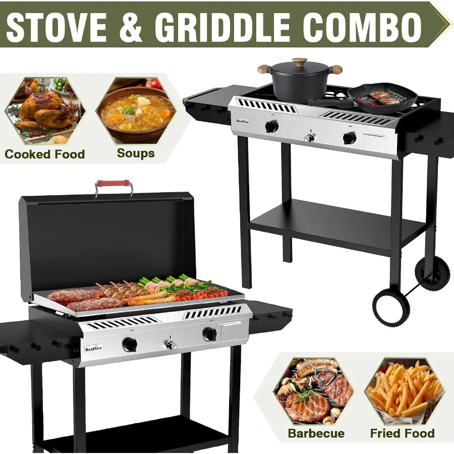 2 الموقد في الهواء الطلق موقد غاز البروبان مع الإشعال التلقائي ومنظم للطهي عالي الضغط 150 000 وحدة حرارية بريطانية حامل محمول طباخ