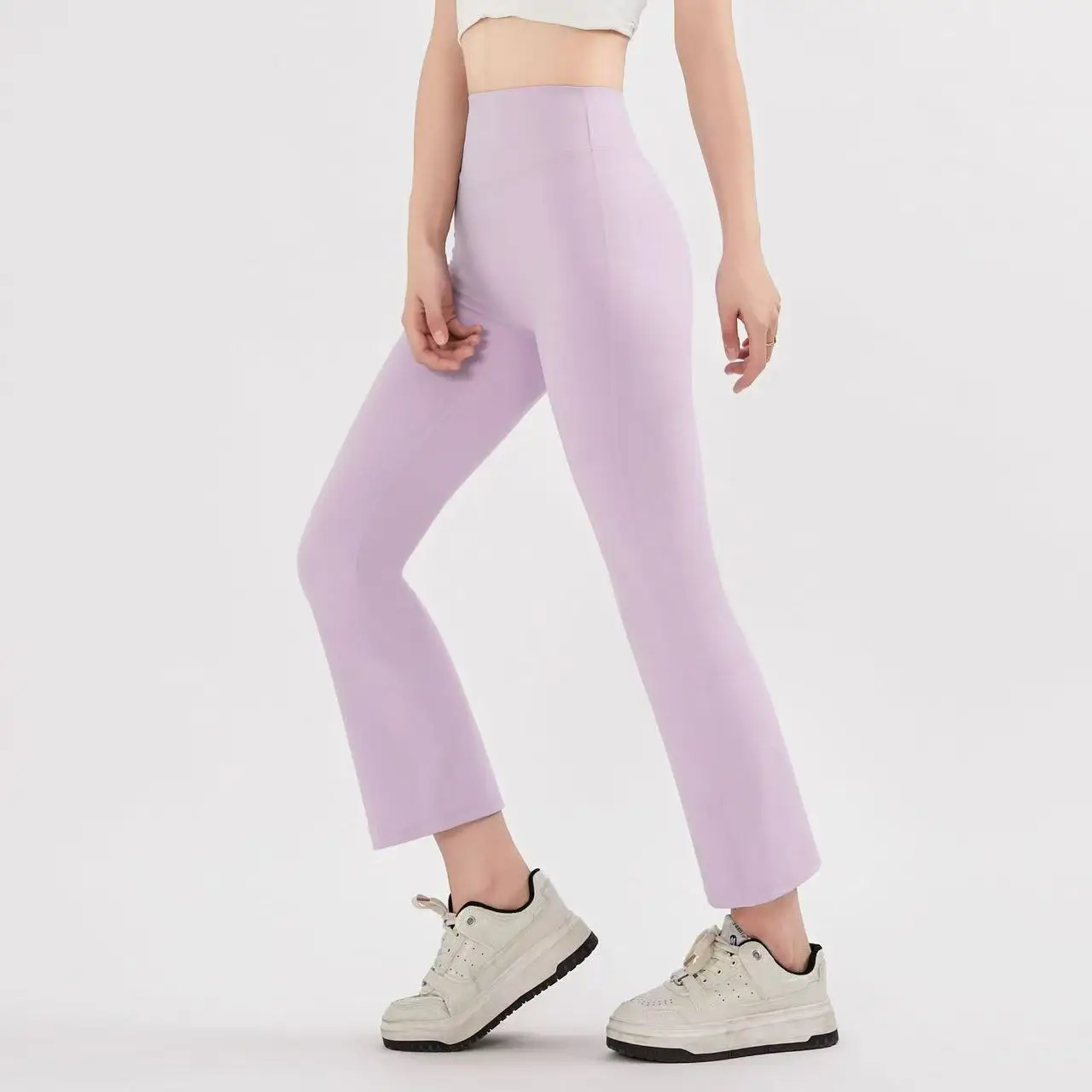 Nude High-Waist Elastische Yoga-Mikro-Schlaghose Leggings Gym Pfirsichfarben Hüftstraffend Enganliegend Outdoor Pilates Taillenformend – Detail 2
