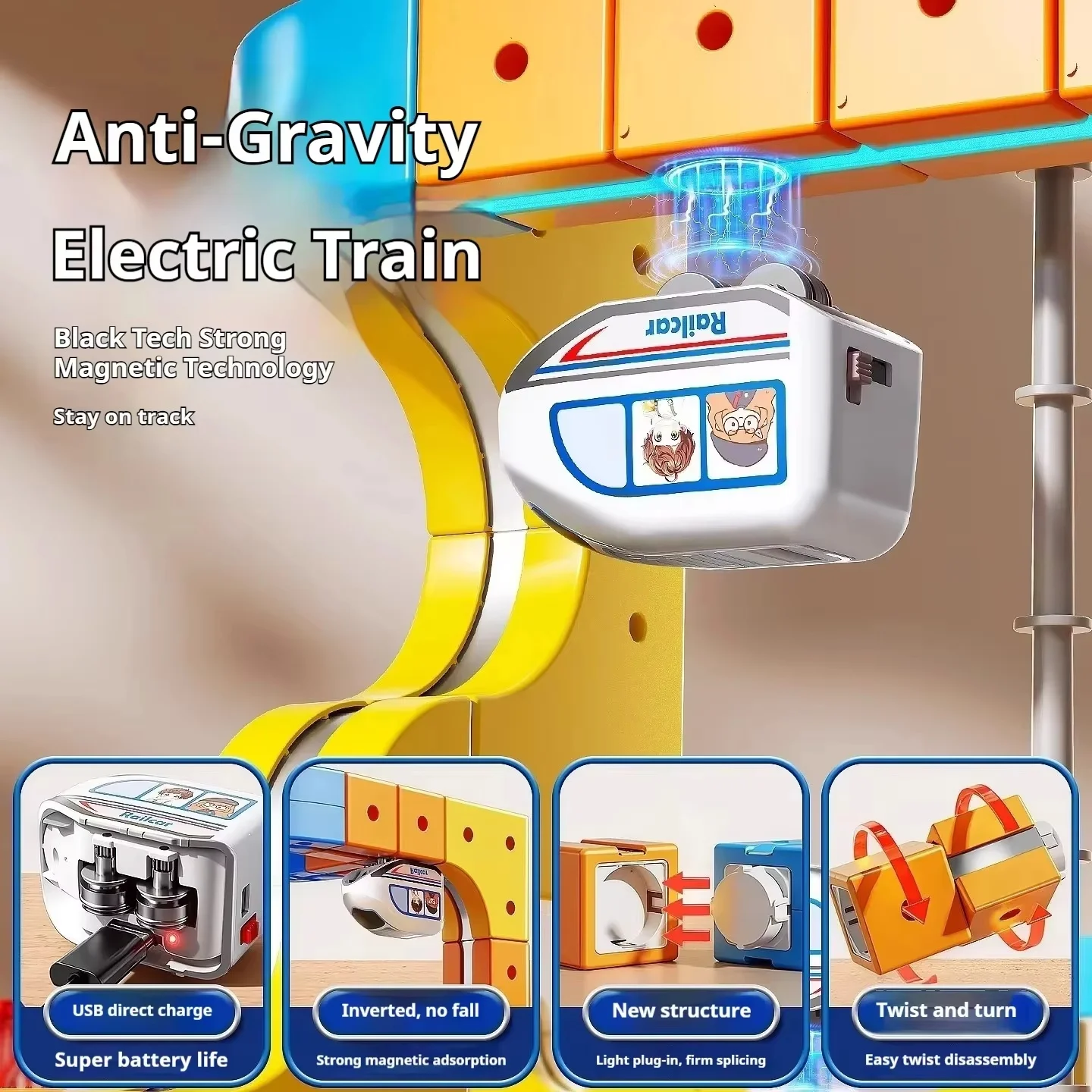 Cubo magnético transformador mágico, blocos de construção de vagão ferroviário, elétrico, anti-gravidade, trem de alta velocidade, modelo de veículo diy