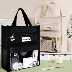 Large Capacity Tote Bag Portable File Handbag Student Multifunctional Bag Books Pouch Test Paper Stationery Tutorial Storage Bag