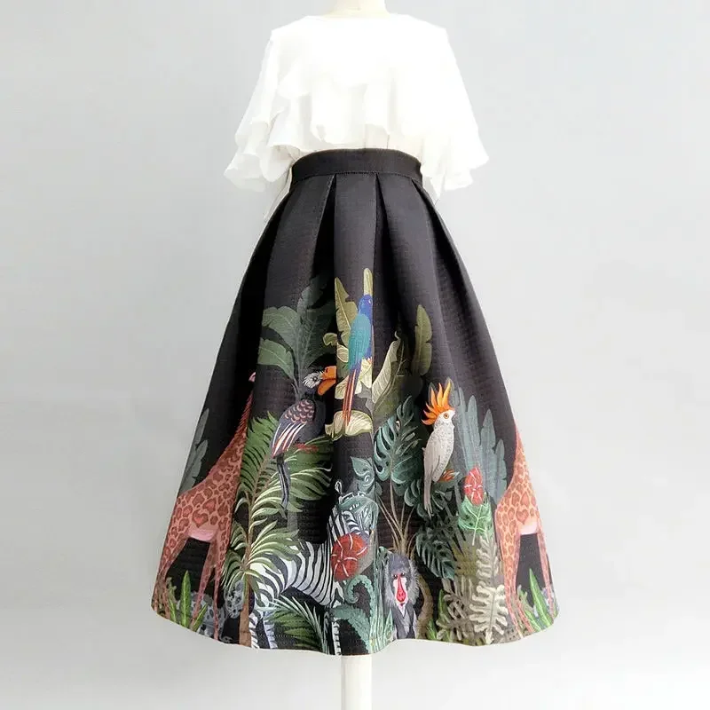 

2024 Vintage Floral Printed A-Line Skirt Women's Clothing Summer Fashion Temperament High Waist Pleated Spliced Skirts C80