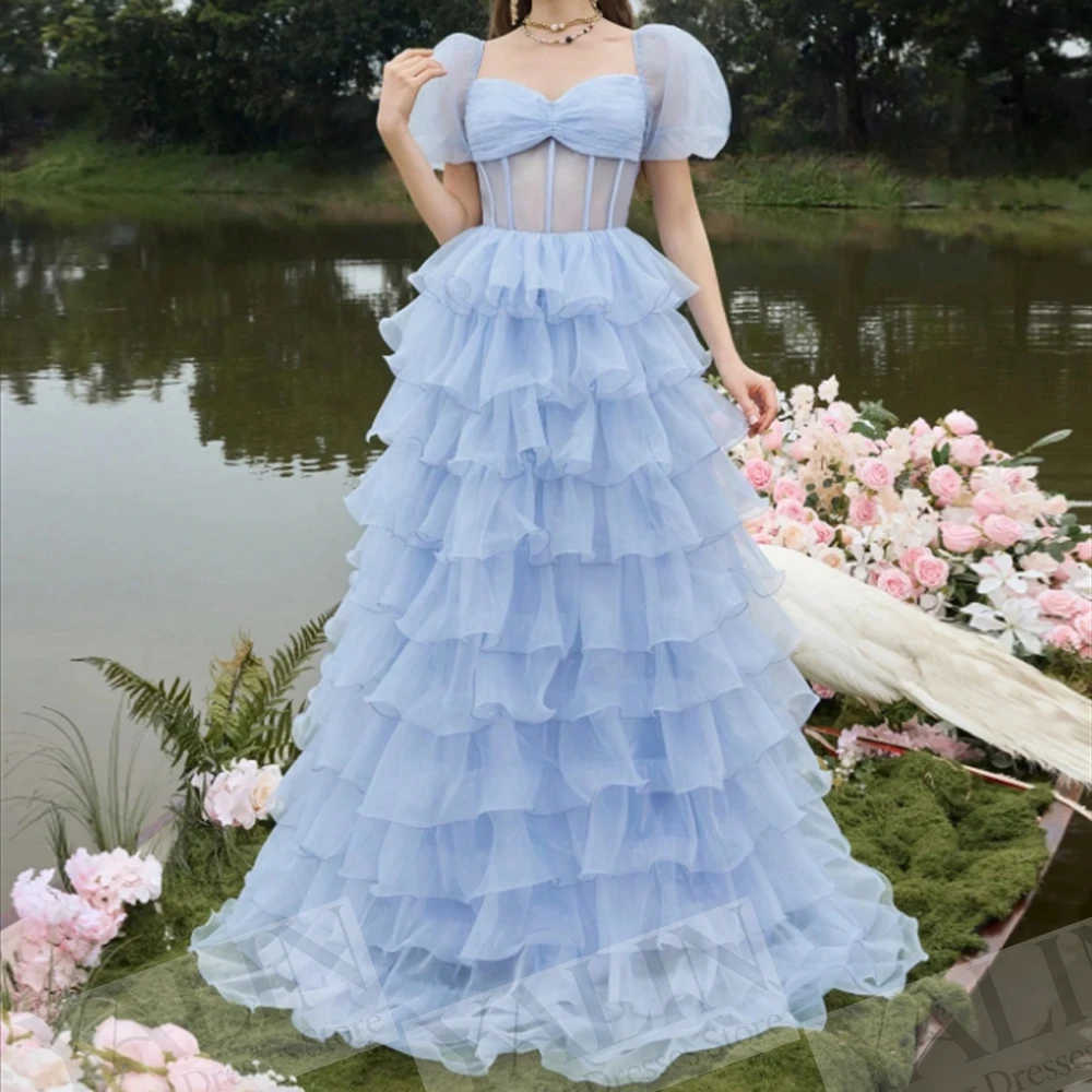 

Женские вечерние платья А-силуэта в пол с V-образным вырезом и короткими рукавами, модные многоярусные драпированные платья для выпускного вечера с открытой спиной и бантом, индивидуальный пошив